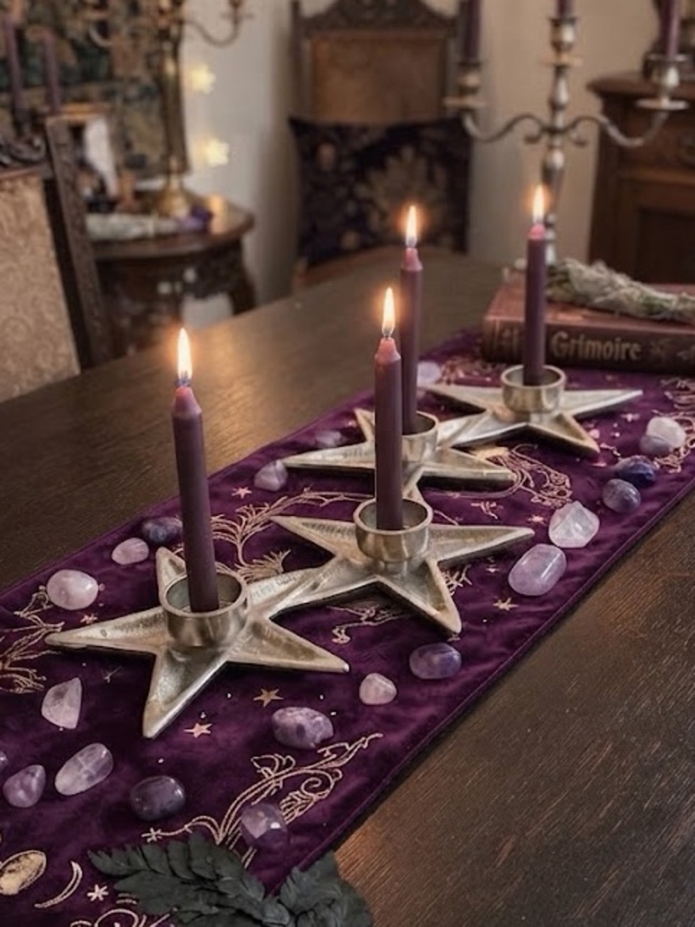 Vintage Silver Tone Star Candle Holders Celestial Goth Whimsigoth Table Decor
